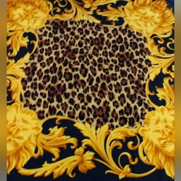 Escada Animal Print Cheetah Lion Vintage Silk Scarf Foulard - Picture 12 of 16